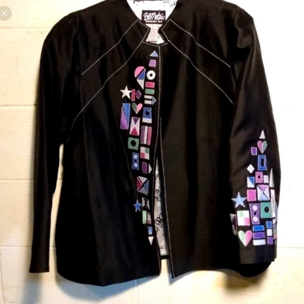 Bob Mackie Open Front Silk Jacket w/Colorful Embroidery M